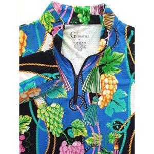 G Lifestyle 1/4 Zip Pullover Long Sleeves Golf Top Large Tassels Grapes Vibrant